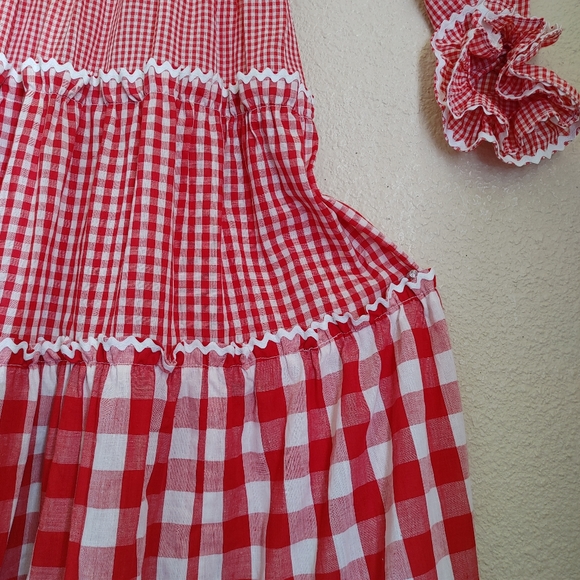 VTG Cottagecore Red Ruffled Gingham Plaid Maxi Dress Size S - Picture 9 of 11